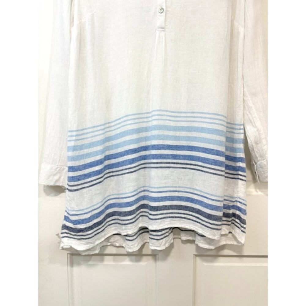 J. Jill Linen Blend Striped Back Pintucks Tunic Top Small White Blue Lagenlook - Picture 6 of 12